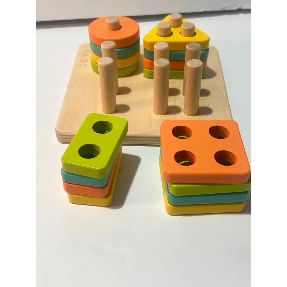 Lovevery Wooden Montessori Toy Set Stacking Peg Board and Sort Puzzle Toddler